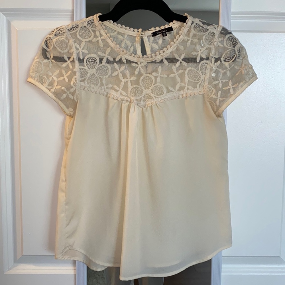 Ivory women's blouse, size S, lace detailing around the chest